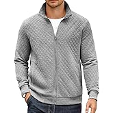 COOFANDY Mens Zip Up Sweatshirt Mock Neck Quilted Jacket Casual Lightweight Sweater Jackets with Pocket