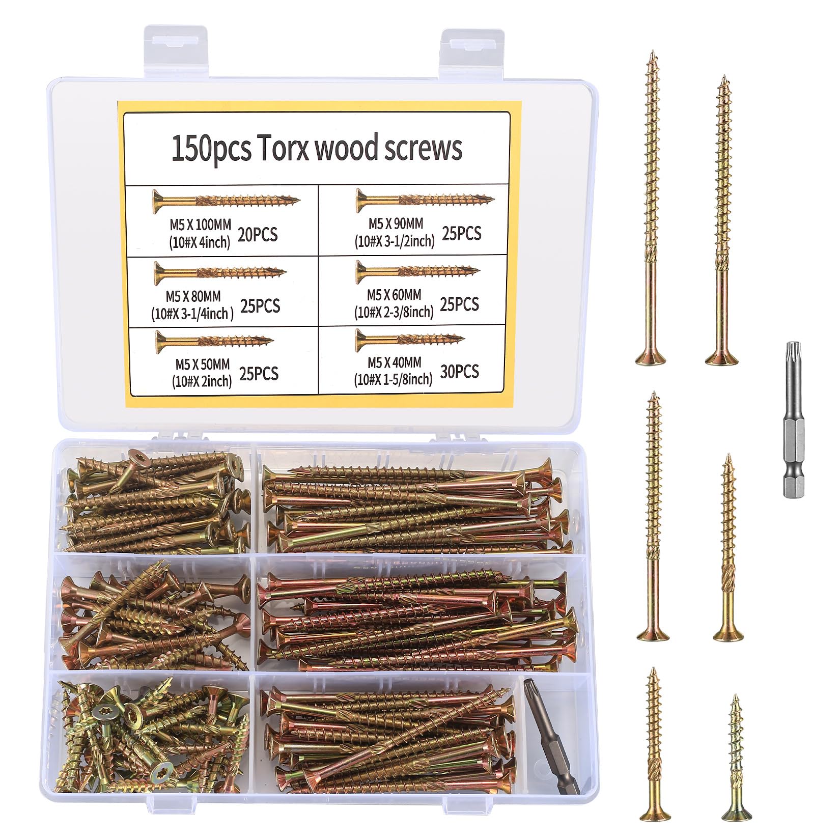 Wood Screws, 150 Pcs Pozi Head Wood Screw Set, M5 Flat Head Countersunk Long Screws for Wood, Heavy Duty Pozi-drive Head Screws for all types of Wood (Color zinc)
