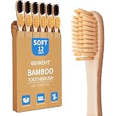 GENKENT Bamboo Toothbrushes 12 Pack BPA Free Soft Bristles Toothbrush | Natural Toothbrushes Eco Friendly Charcoal Toothbrush for Travel