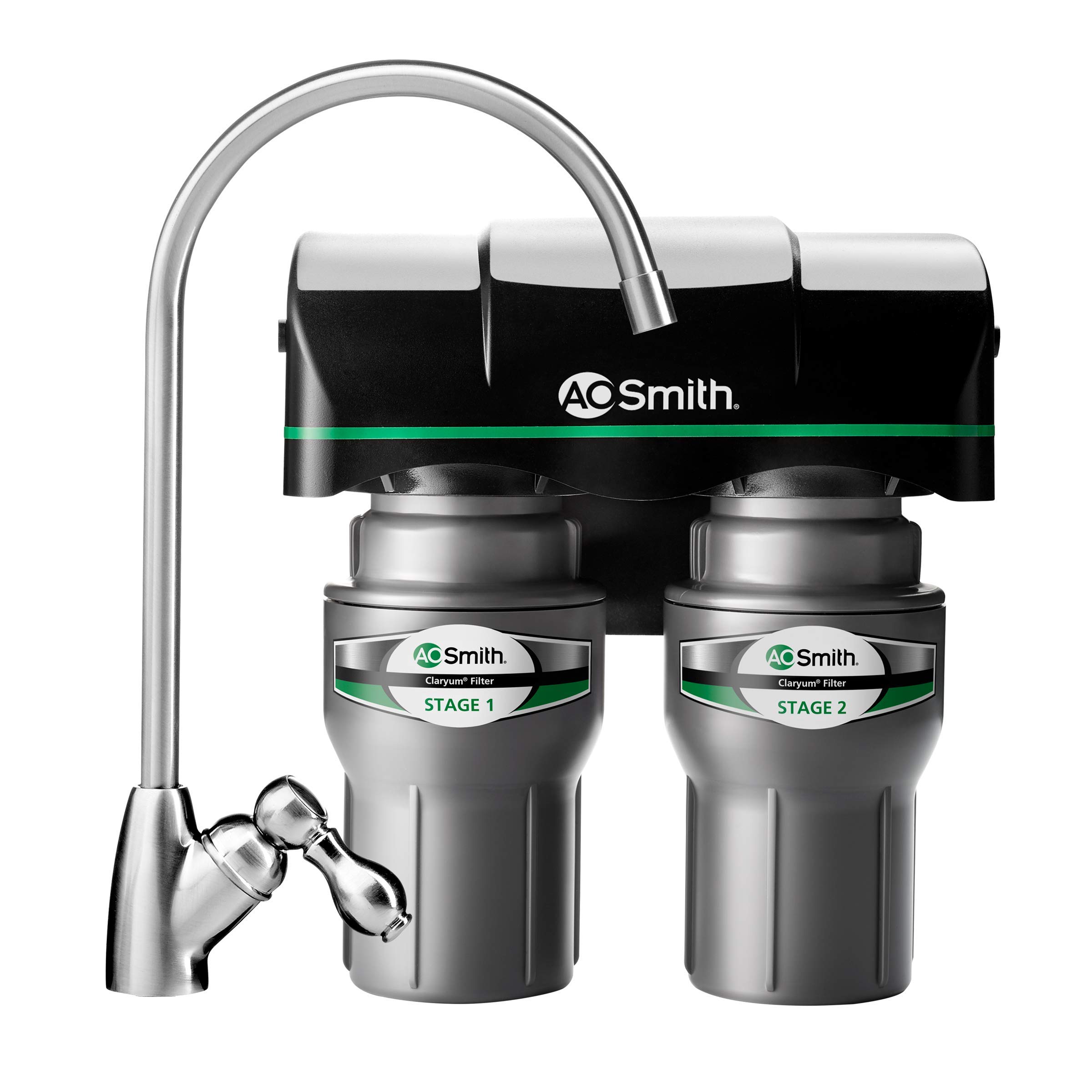 AO Smith 2-Stage Under Sink Clean Water Faucet Filter - NSF Certified Carbon Block Drinking Water Filtration System - AO-US-200