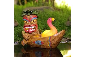 Yiosax Solar Tiki Statue Outdoor Decor-Tiki Bar Decor -Outdoor Tiki Statue Decoration for Garden,Lawn,Balcony,Yard,Tiki Flamingos Boating Hawaiian Tropical Decor Figurine Gift