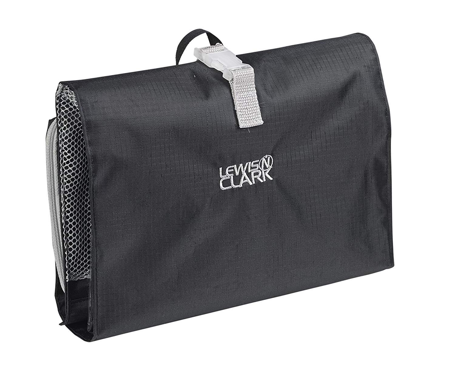Lewis N. Clark Hanging Toiletry Bag for Travel Accessories, Shampoo, Cosmetics + Personal Items with Waterproof Compartment and Folding Design, Black