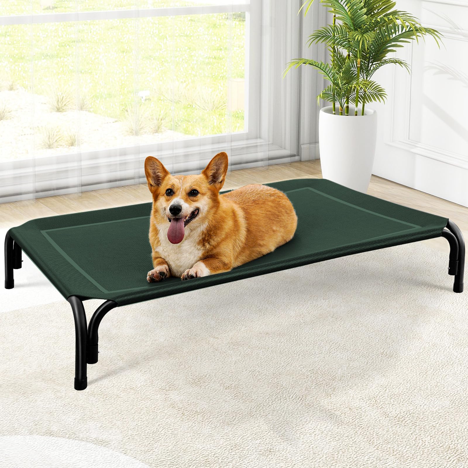 Photo 1 of Elevated Dog Bed, Raised Outdoor Dog Bed for Medium Sized Dogs, Portable Cooling Pet Cot with Breathable & Washable Mesh, Indoor & Outdoor Pet Hammock with Skid-Resistant Feet.
