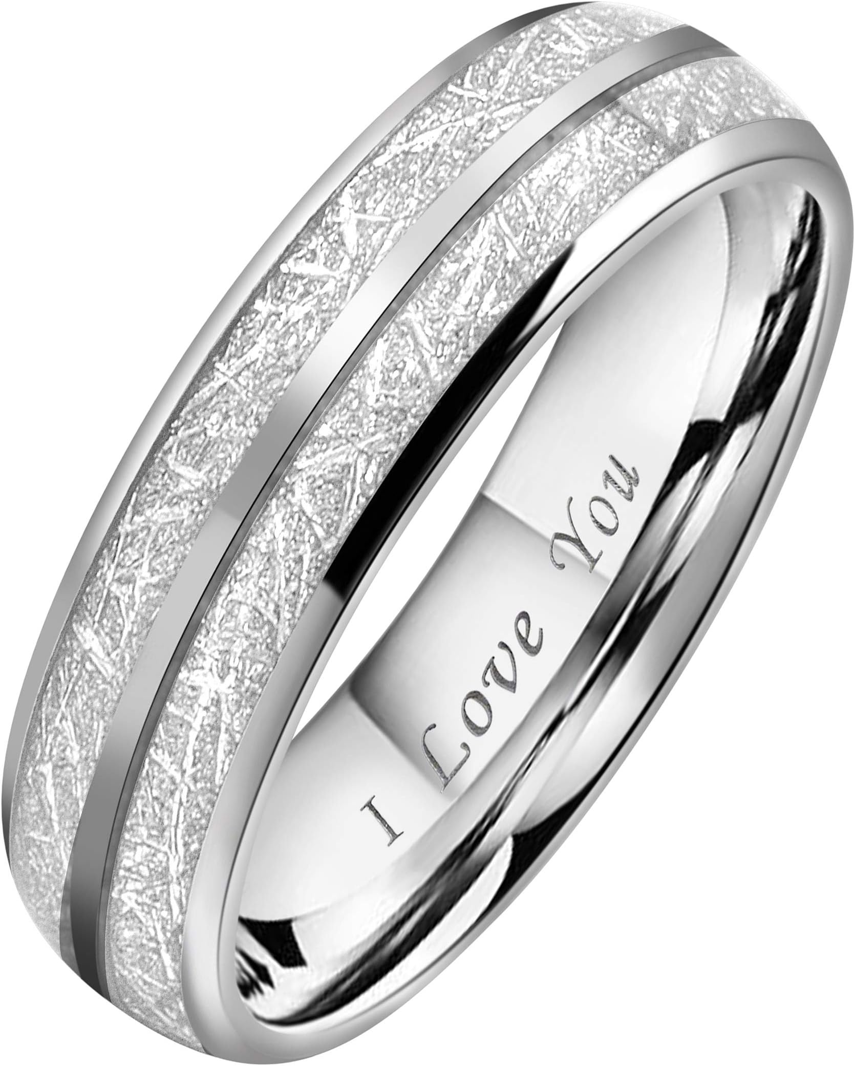 Crownal 8mm Tungsten Koa Wood Zebra Wood Arrows Inlay Vikings Hunting Ring Band Engraved"I Love You" Size 5 To 17