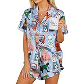 Ekouaer Womens Satin Pajamas Set Button Down 2 Piece Silk Pjs Shorts Set Ruffle Lingerie Notch Collar Sleepwear