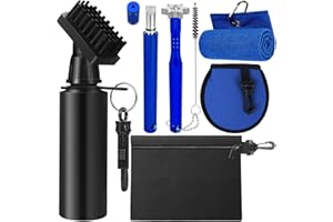 KEMETIK 7 in 1 Golf Club Cleaning Kit, 2 Golf Club Groove Sharpener for U & V-Grooves, Golf Club Brush Cleaner, Golf Towel, Golf Ball Washer Pouch and Golf Tee Pouch, Golf Accessories for Men or Women