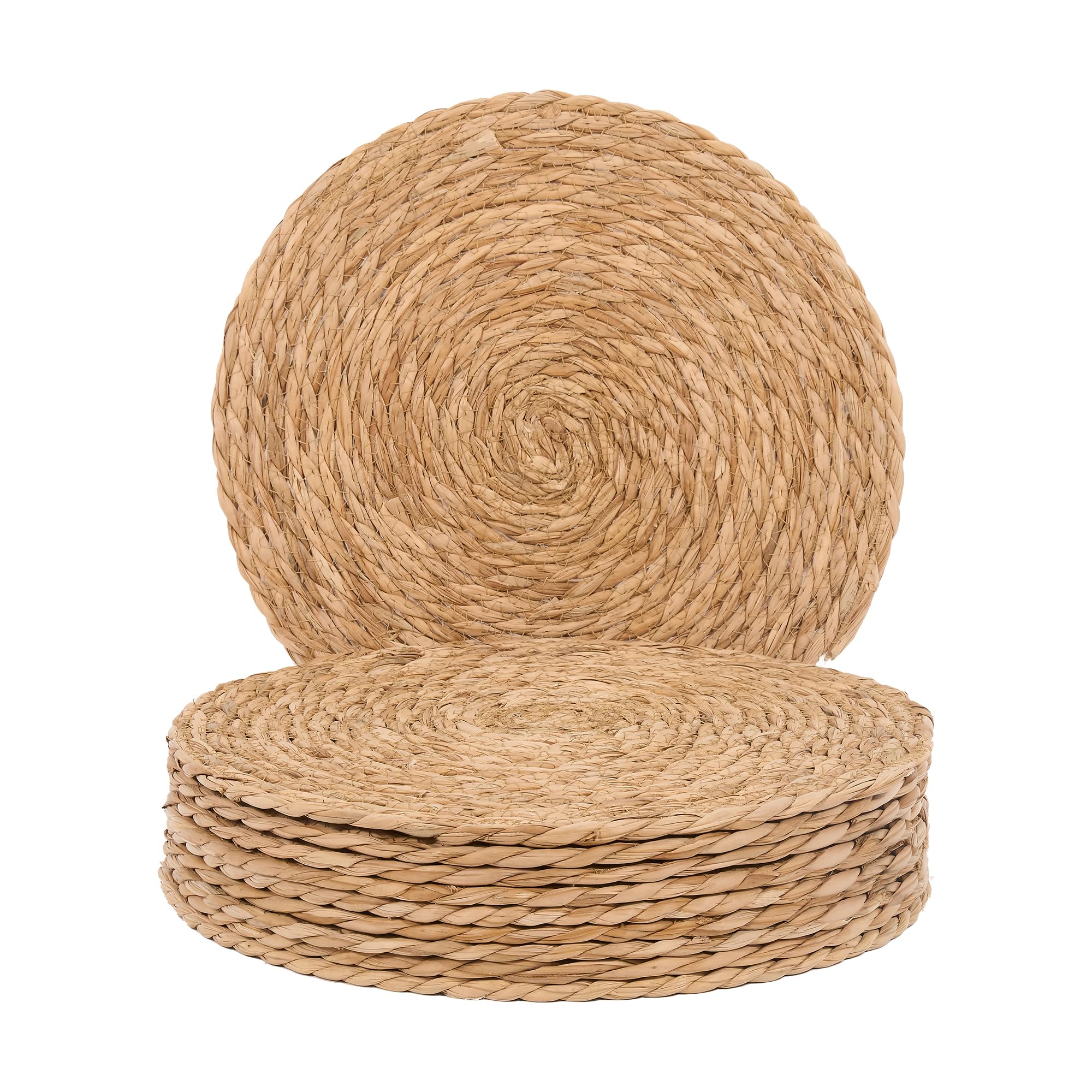 Photo 1 of GENMOUS Woven Placemats Set of 10, 13" Round Placemats Natural Water Hyacinth Boho Placemats,Farmhouse Rattan Chargers for Dinner Plates,Rustic Braided Wicker Table Mats for Thanksgiving,Home,Wedding