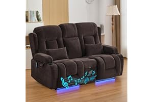IPKIG 67" Power Reclining Loveseat Sofa, Electric Home Theater Seating with Console/4 Colors Ambient Lighting/Bluetooth Speakers/USB Ports/Built-in Outlets (Coffee, Loveseat Recliner)