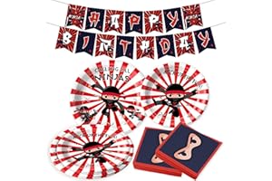 LaVenty Ninja Birthday Party Decoration Ninja Warrior Party Supplies Karate Tableware Party Plates Napkins Banners for Karate