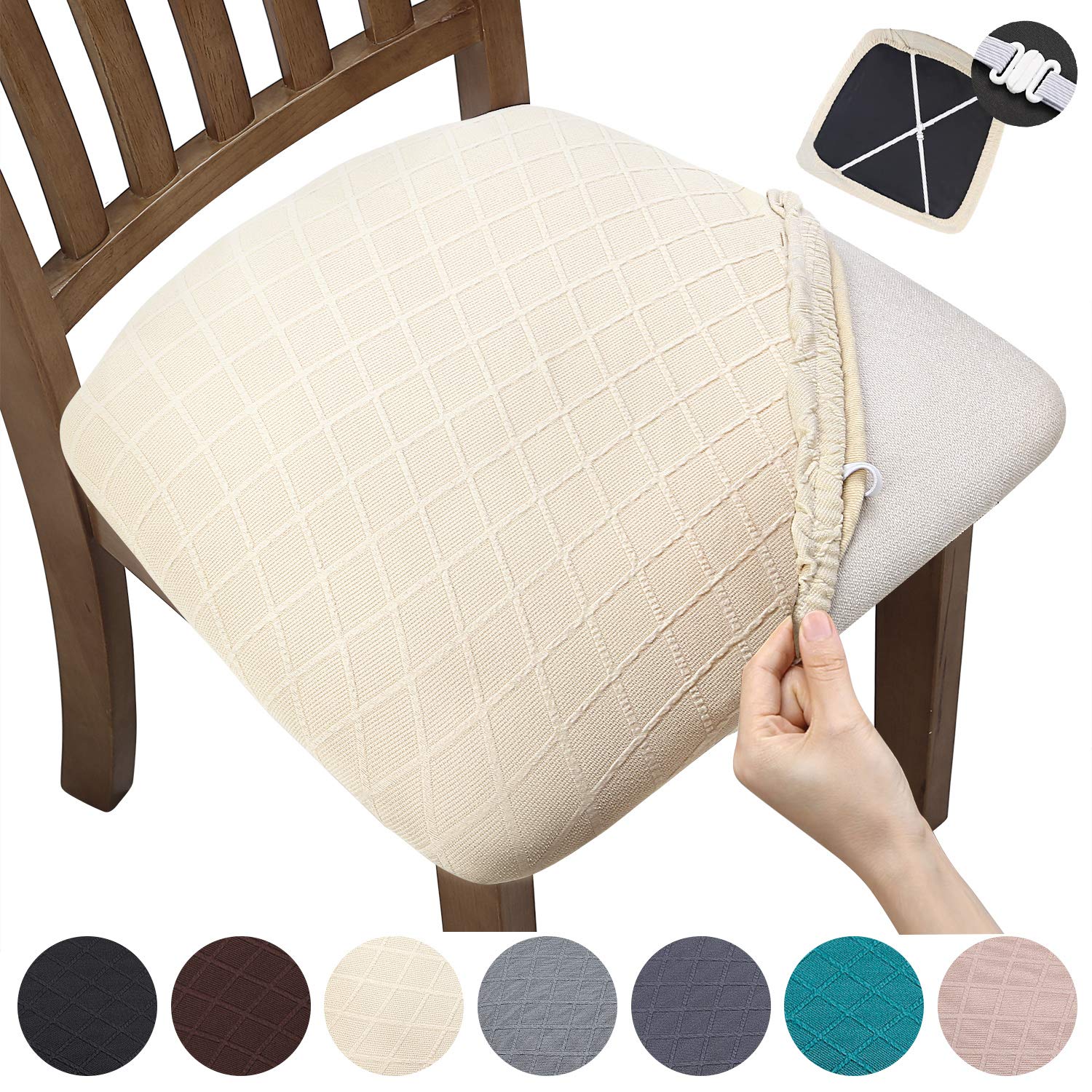 YISUN Waffle Jacquard Stretch Seat Cover for Dining Room, Office, Hotel, Wedding (Beige, Pack of 6)