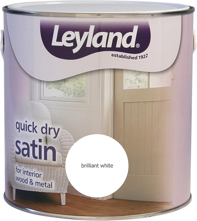 Leyland 303522 Quick Dry Satin Paint, Brilliant White, 2.5 Litre