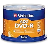 Verbatim DVD-R Blank Discs AZO Dye 4.7GB 16X Recordable Disc - 50 Pack Spindle