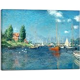 Wieco Art Canvas Print Wall Art Red Boats at Argenteuil by Claude Monet Impressionism Art Print Picture Artwork for Living Room Bedroom Home Kitchen Decorations