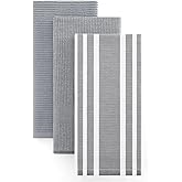 Homaxy Premium Kitchen Towels(18”x 28”, 3 Pack), Large Cotton 380 GSM Kitchen Hand Towels, Soft and Absorbent Terry Dish Towels, Multipurpose Tea Towel Set with Hanging Loop, Grey