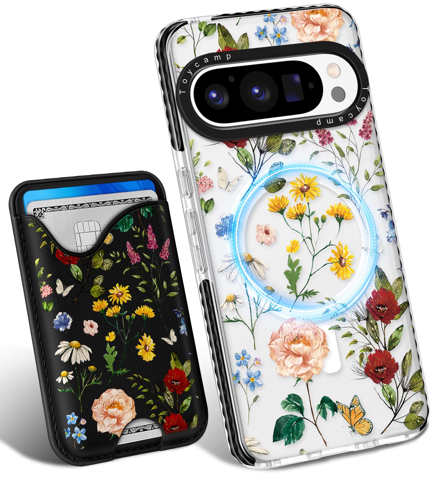 Photo 1 of Toycamp for Pixel 9 Pro XL Case - Compatible with Magsafe Credit Card Holder Wallet Magnetic Cute Women Teen Girls Kawaii Girly Unique Flower Floral Design Phone Cover for Google 9 Pro XL