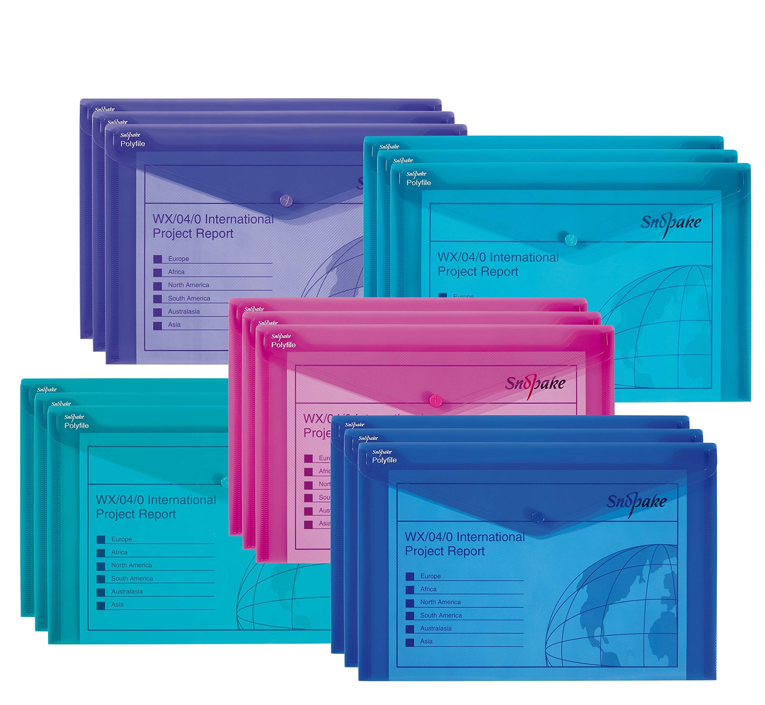 Snopake Foolscap Polyfile Popper Wallet with Press Stud - Electra Assorted [Pack of 15] Ref: 14756RY - [Amazon Exclusive]