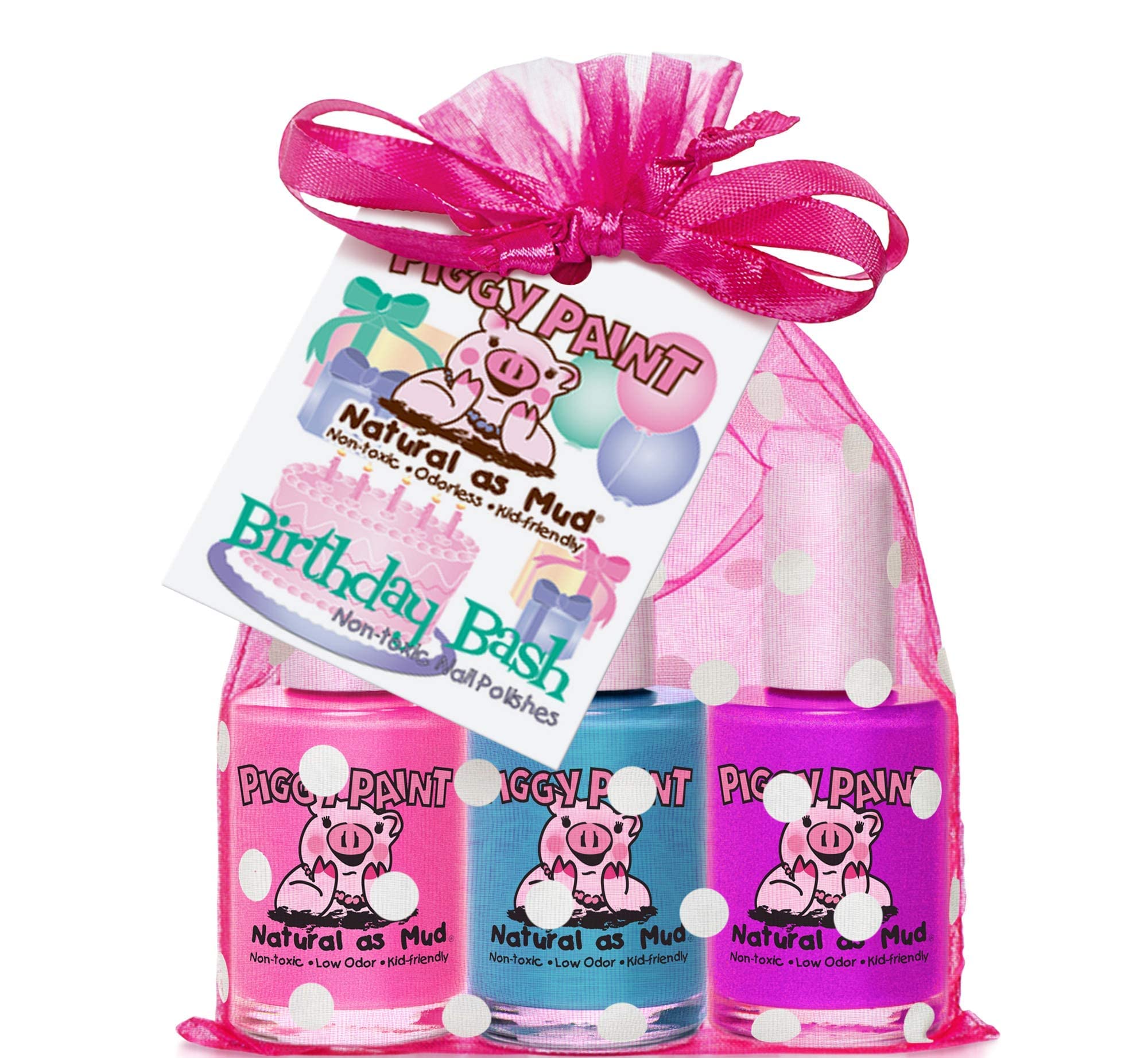 Piggy Paint Non-toxic Girls Nail Polish - Safe, Chemical Free - Birthday Bash Gift Set 3 Bottles