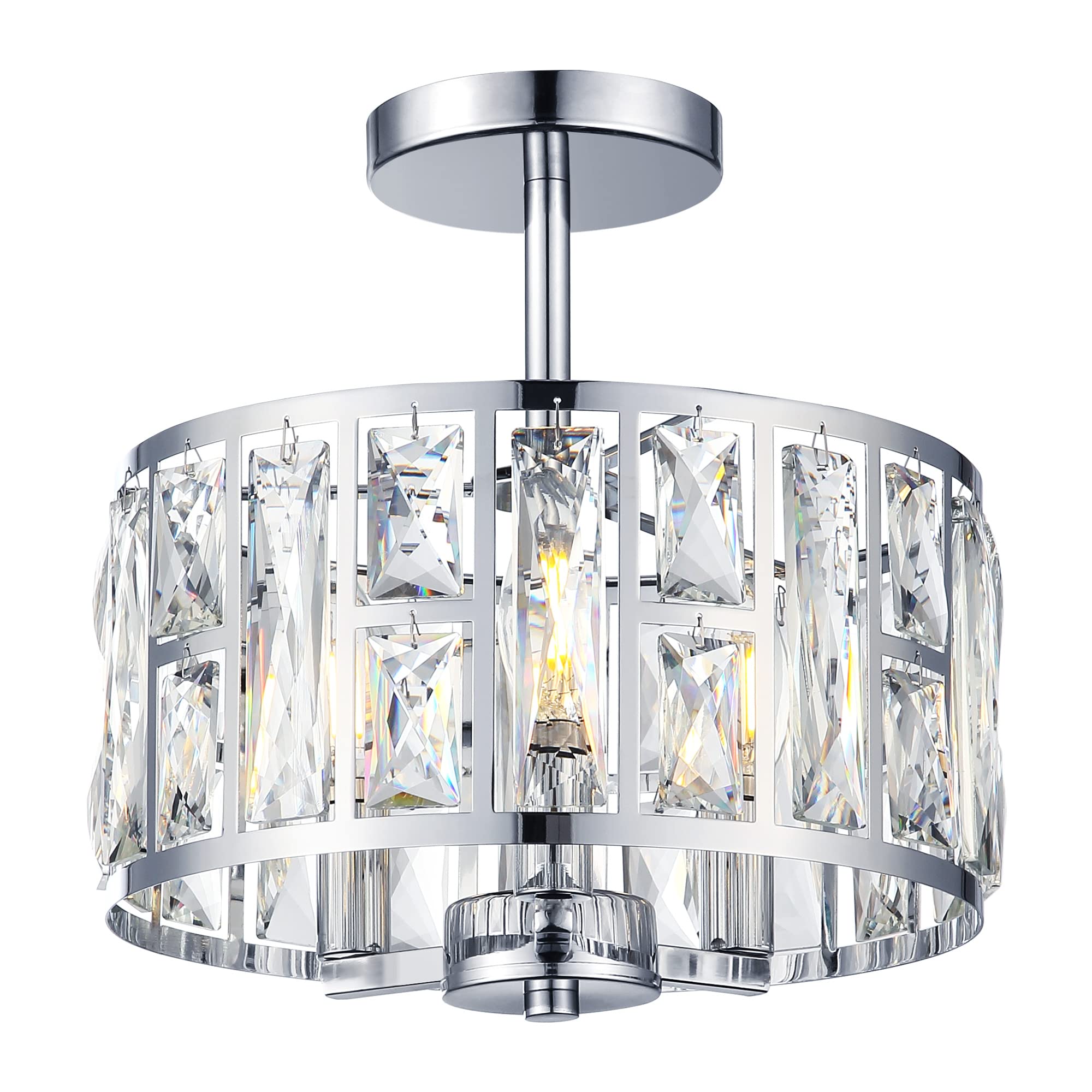 Semi Flush Mount Ceiling Light, 12 Inch Crystal