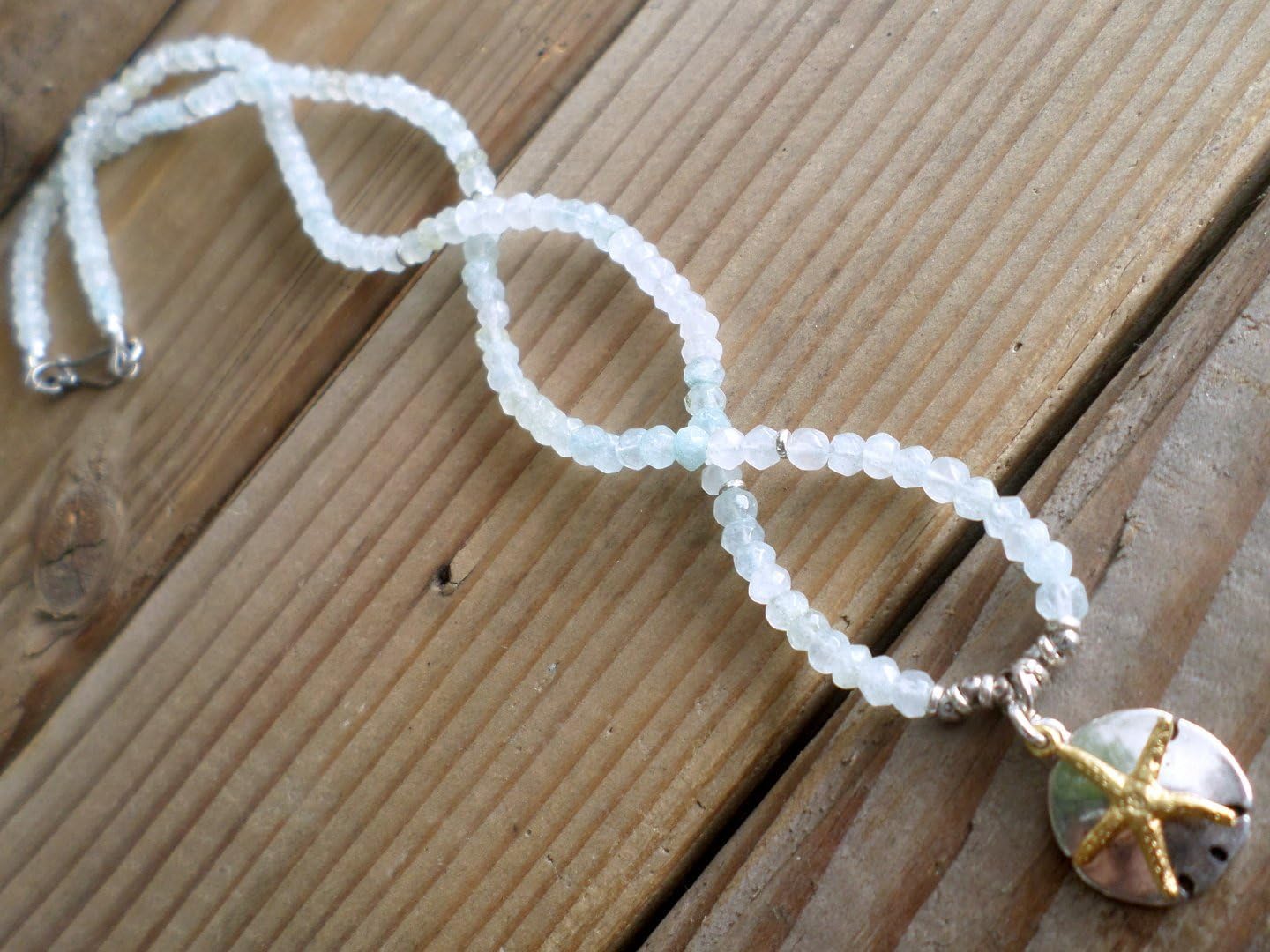 Multi Beryl Necklace with Sterling Silver Sand Dollar and Gold Starfish
