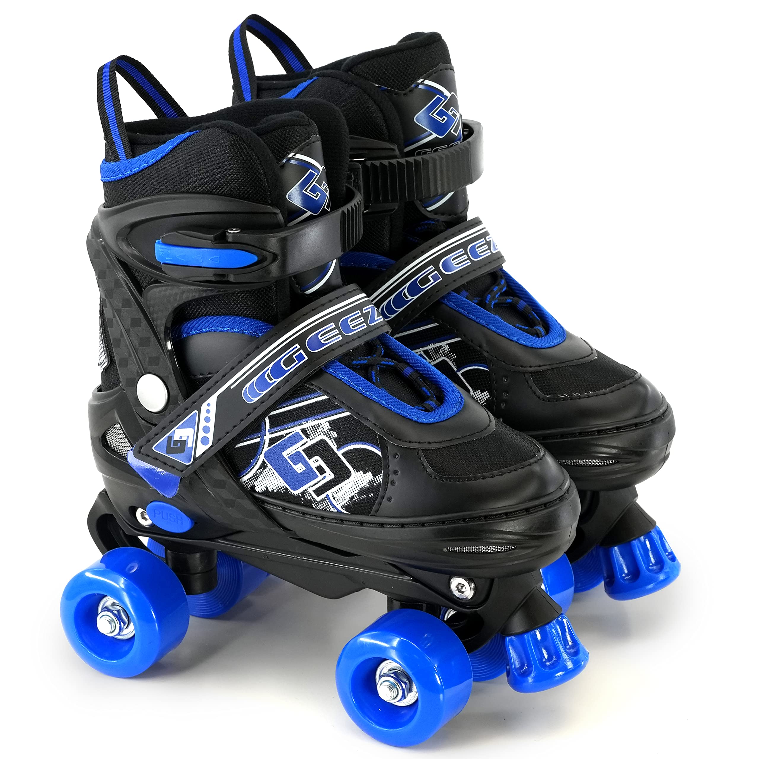 4 Wheel Adjustable Quad Roller Skates Kids Boots Childrens Rollerskates (Blue, Small/UK 11-1/)
