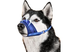 GoGoPaw Dog Muzzle Soft Air Mesh Muzzle for Large Dogs, Adjustable Pet Muzzle for Small Medium Dogs to Drink Freely, Breathable Reflective Muzzle for Dogs to Prevent Biting Barking(Blue, S-3)