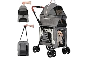 Vilobos Detachable Double Dog Stroller for 2 Dogs/Cats, 3 in 1 Pet Stroller, Portable Waterproof Pet Jogging Carrier Cart with Four Wheels, Foldable Pet Cart for Travel