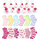 YFXQYFSH 12 Pair Valentine's Day Fuzzy Socks for Women, Cupcake Gift DIY Set with Heart Print, Cozy Fluffy Crew Slipper Socks