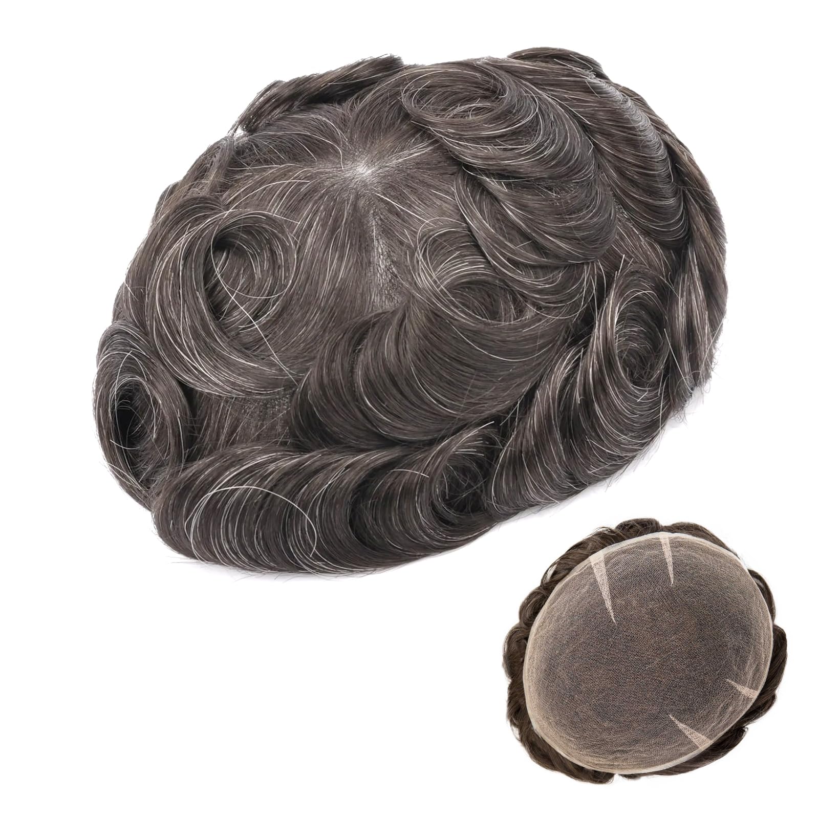 Ehairc Toupee for Men Full Swiss Lace Hair System 100% Human Hair Breathable Men's Toupee Hairline Bleach Knots Natural 90% Density Mens Lace Wig Base Size 8x10" (#310)