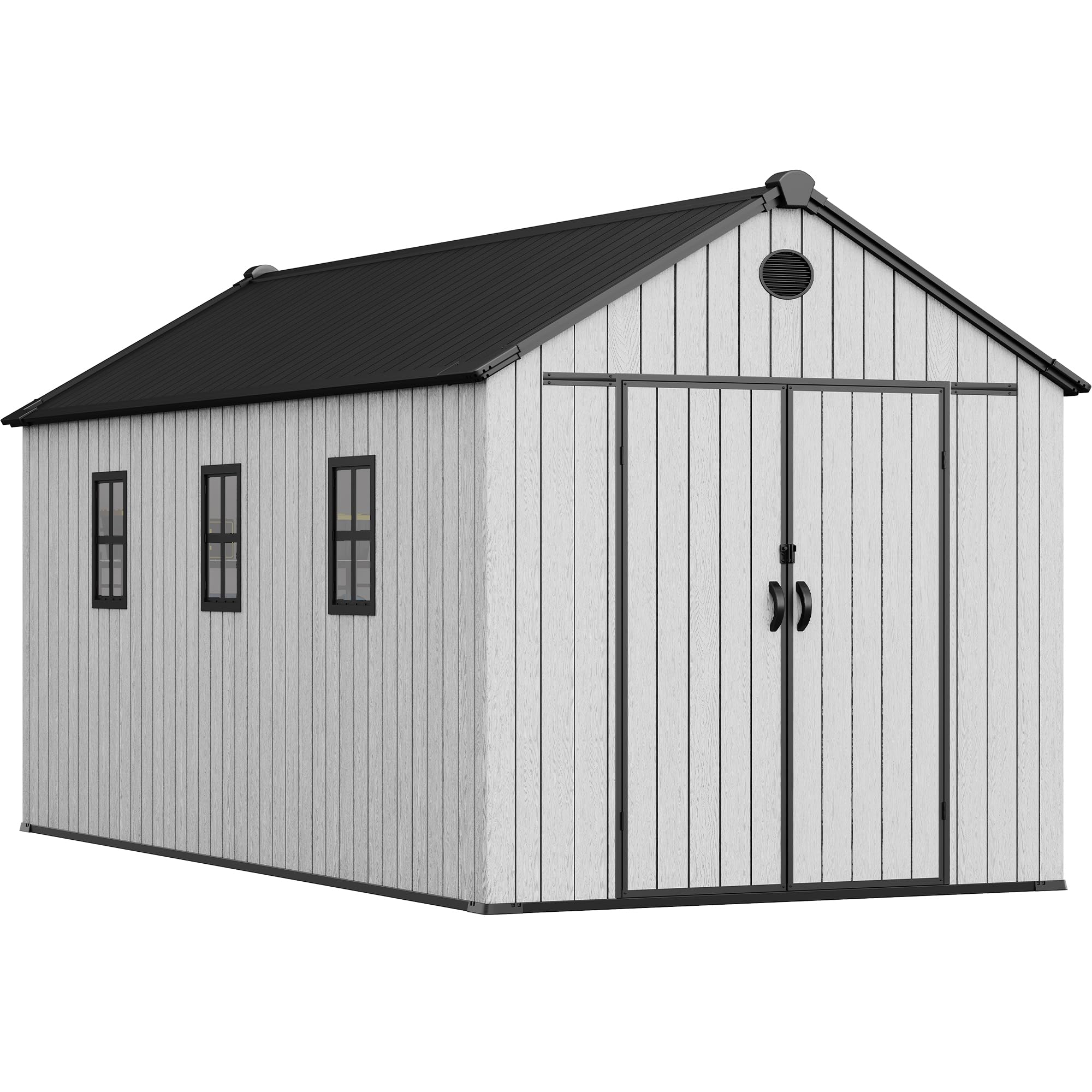 Photo 1 of YITAHOME 8x16 FT Outdoor Storage Shed with Floor, Waterproof Plastic Garden Shed with Lockable Doors, 2 Vents & 3 Windows, 875 cu. ft. Resin Shed for Tools, Bikes, Patio or Backyard, Gray