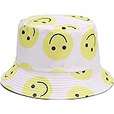 IHAUIUE Smiley Face Print Bucket Hat Cute Happy Fishing Cap Reversible Packable Beach Sun Hats for Women, Men