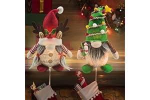 COCOMONG Christmas Stocking Holders for Mantle, 2 Pack Christmas Mantle Gnome Reindeer Decor with Lights, Christmas Decorations for Home Indoor, Stocking Hangers for Fireplace Christmas Decoraions