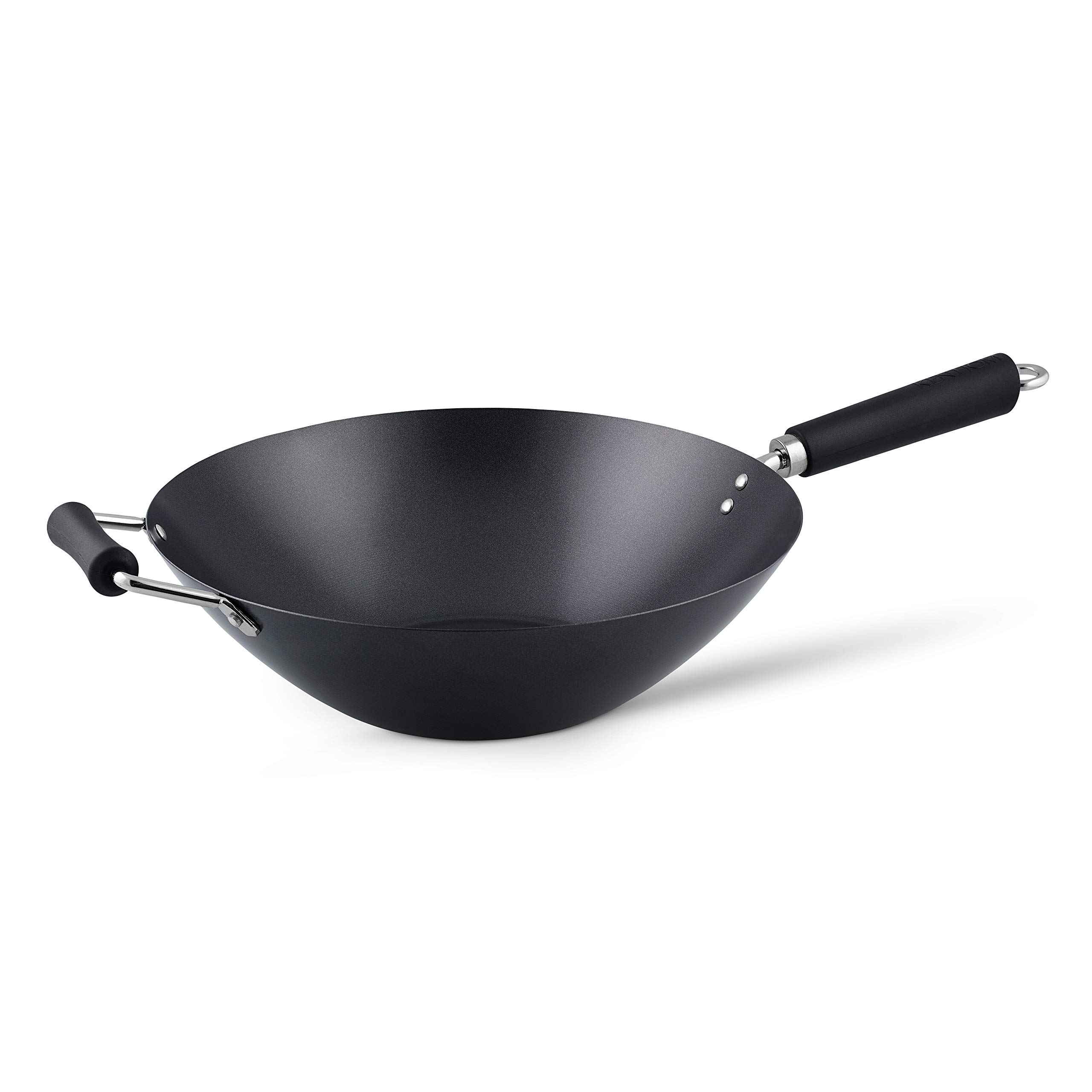 Ken Hom Carbon Steel Wok, 35cm, Excellence, Induction Hobs Suitable/Metal Tool Safe/Phenolic Handle, KH435001