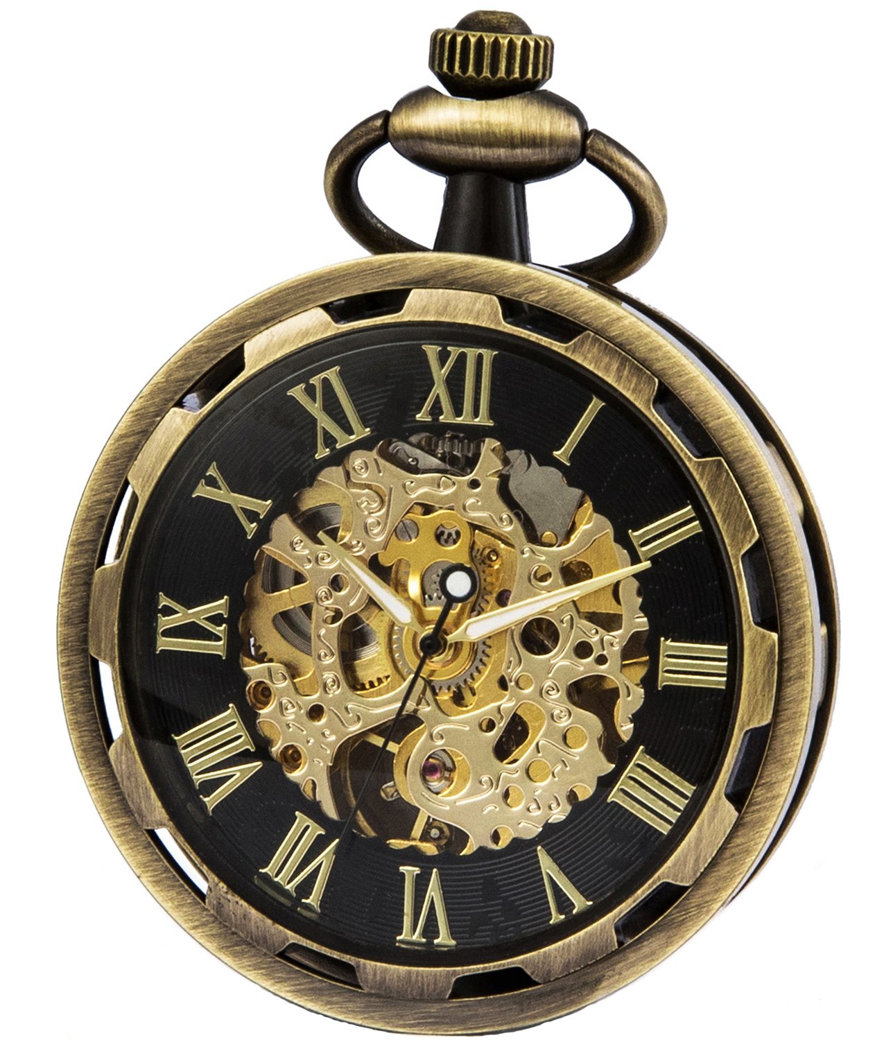 SEWOR New Design Single Face Mechanical Hand Wind Pocket Watch Full Gold Tone (Gold Black)