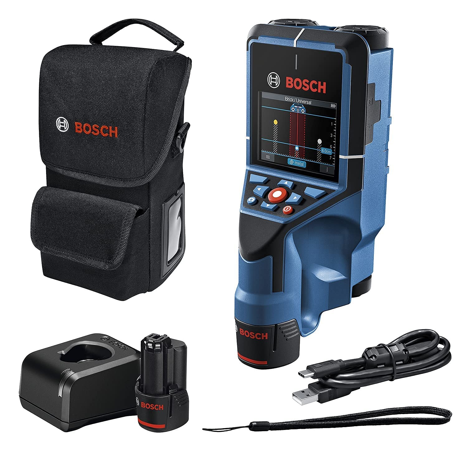 Bosch Professional Wallscanner D-tect 200 C (2 12-V-Akkus, Ortung von (Nicht-) spannungsführenden Leitungen, Metall, Kunststoffrohren, Holzteilen und Hohlräumen) - Amazon Exclusive Set