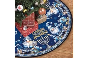 Hanukkah Tree Skirt 48'' Chanukah Tree Collar Blue Star of David Decor Happy Hanukkah Decorations for Home