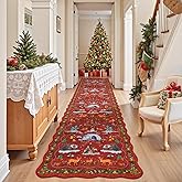 RUGVIGO Christmas Runner Rug for Hallway 2x10, Scalloped Red Long Kitchen Runner Rugs Non Skid Washable, Soft Tree Winter Snow Xmas Floor Carpet Runners for Bedroom Entryway Balcony