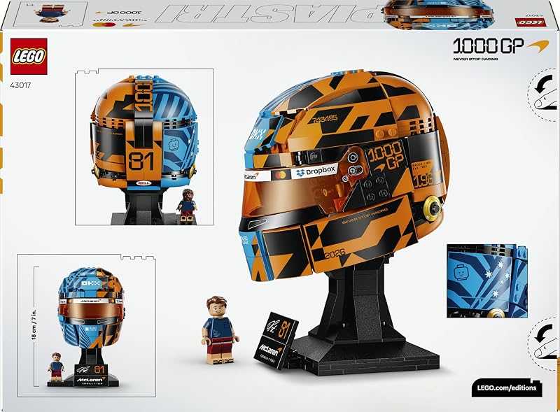 Editions McLaren MasterCard F1 Team: Casco de Oscar Piastri - Merchandising de Fórmula 1 - Kit de Maquetas con Minifigura Coleccionable - Regalo para Chicos de 14+ Años y Fans del Motor - 43017