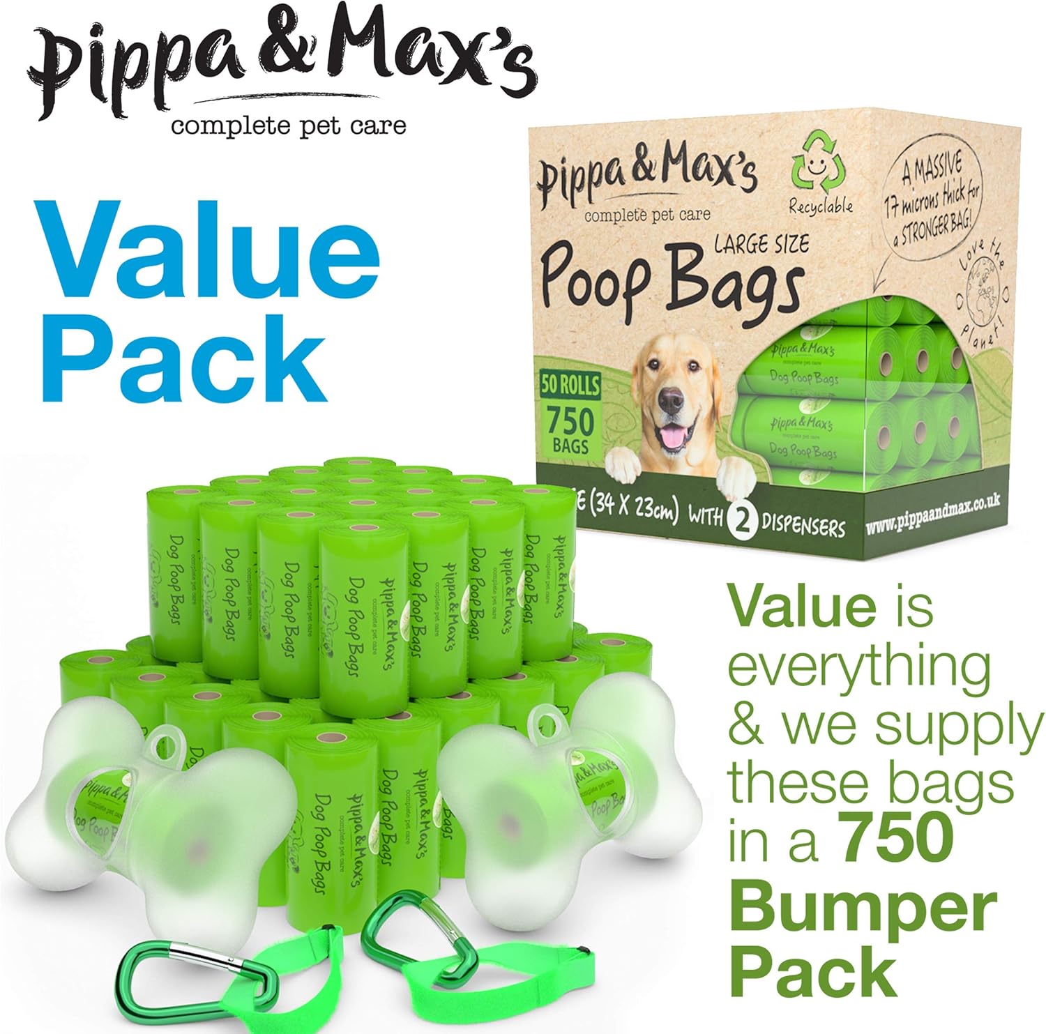 Pippa & Max Biodegradable Dog Poo Bags (750) Extra Strong Dog Walking Poop Bags Amazon.co.uk