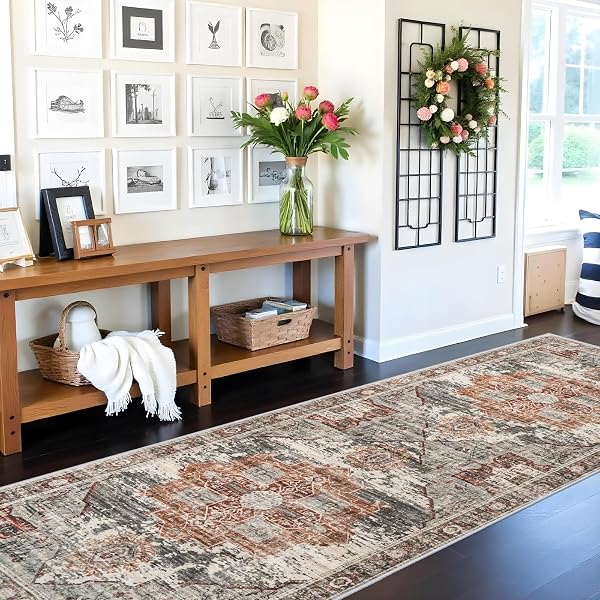 RUUGME RUG RUNNERS 3X10 – WASHABLE HALLWAY RUGS FOR LIVING ROOM SOFT CARPET VINTAGE TRIBAL RUGS FOR BEDROOM KITCHEN WITH NON SLIP BACKING HOME DECOR FLOOR DECORATION MAT 3X10 BRICK