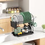 niffgaff 2-Tier Black Dish Drying Rack with Drip Tray Utensil Cup Holder view 8