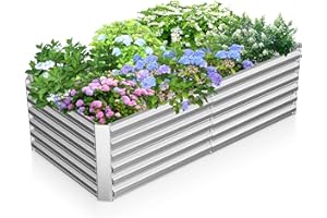 FOOWIN 8x4x2ft Galvanized Raised Garden Bed Deep Root Planter Box for Vegetables Outdoor for Vegetables Flowers Herb,Large Heavy Metal Planter Box Steel Kit with Metal Stake to Fix (Silver)