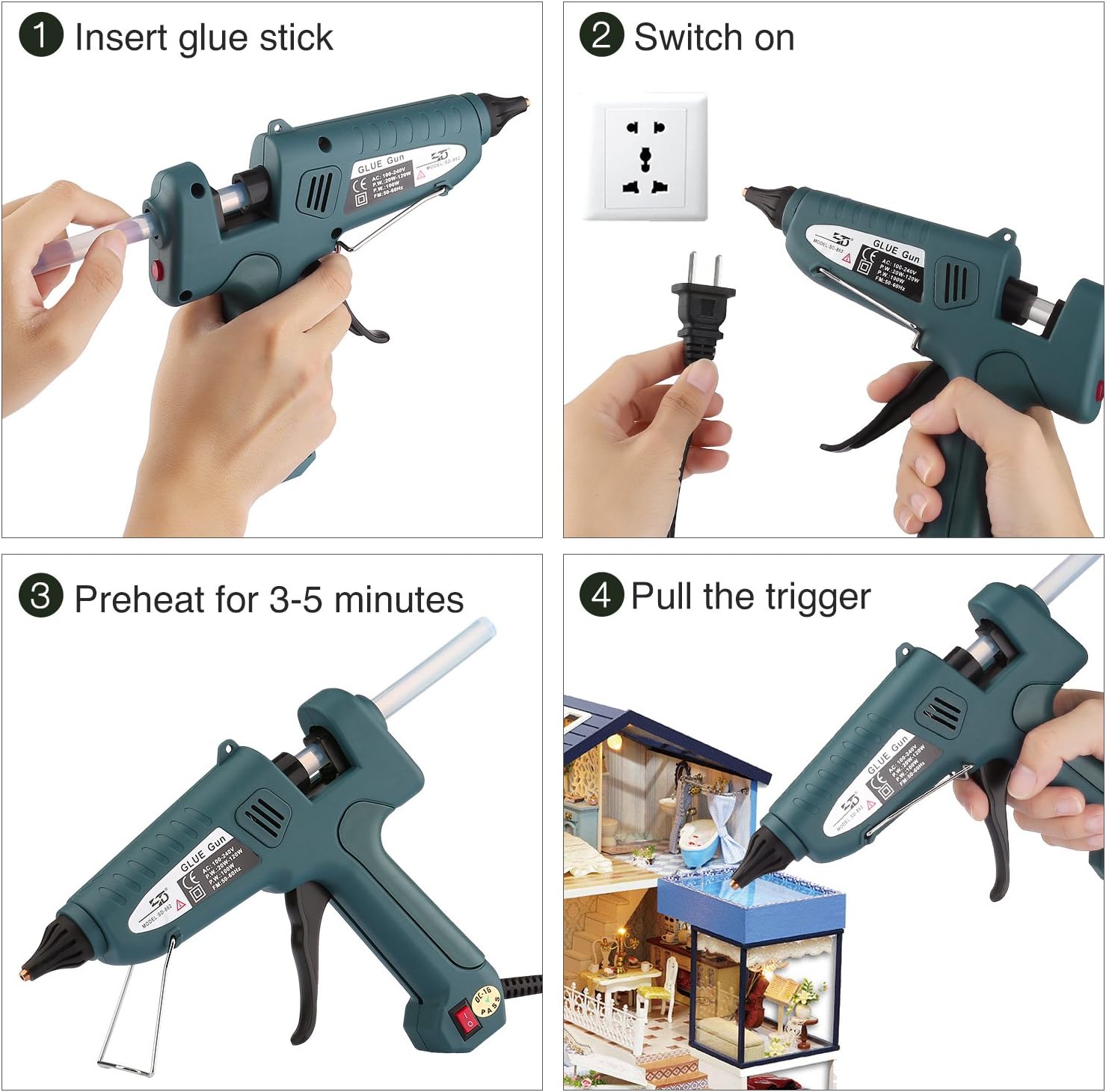 Hot Glue Gun,100W High Temp Heavy Duty Melt Glue Gun Kit with 30pcs Glue Sticks(7/16"x 8"),for Office/Handmade Crafts Decoration/Christmas Decoration/Gifts (Dark Green): Industrial & Scientific