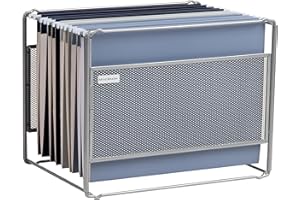 Mind Reader Hanging File Folder Organizer, Desktop Organizer, Storage, Office, Metal Mesh, 13" L x 9.75" W x 10.25" H, Silver