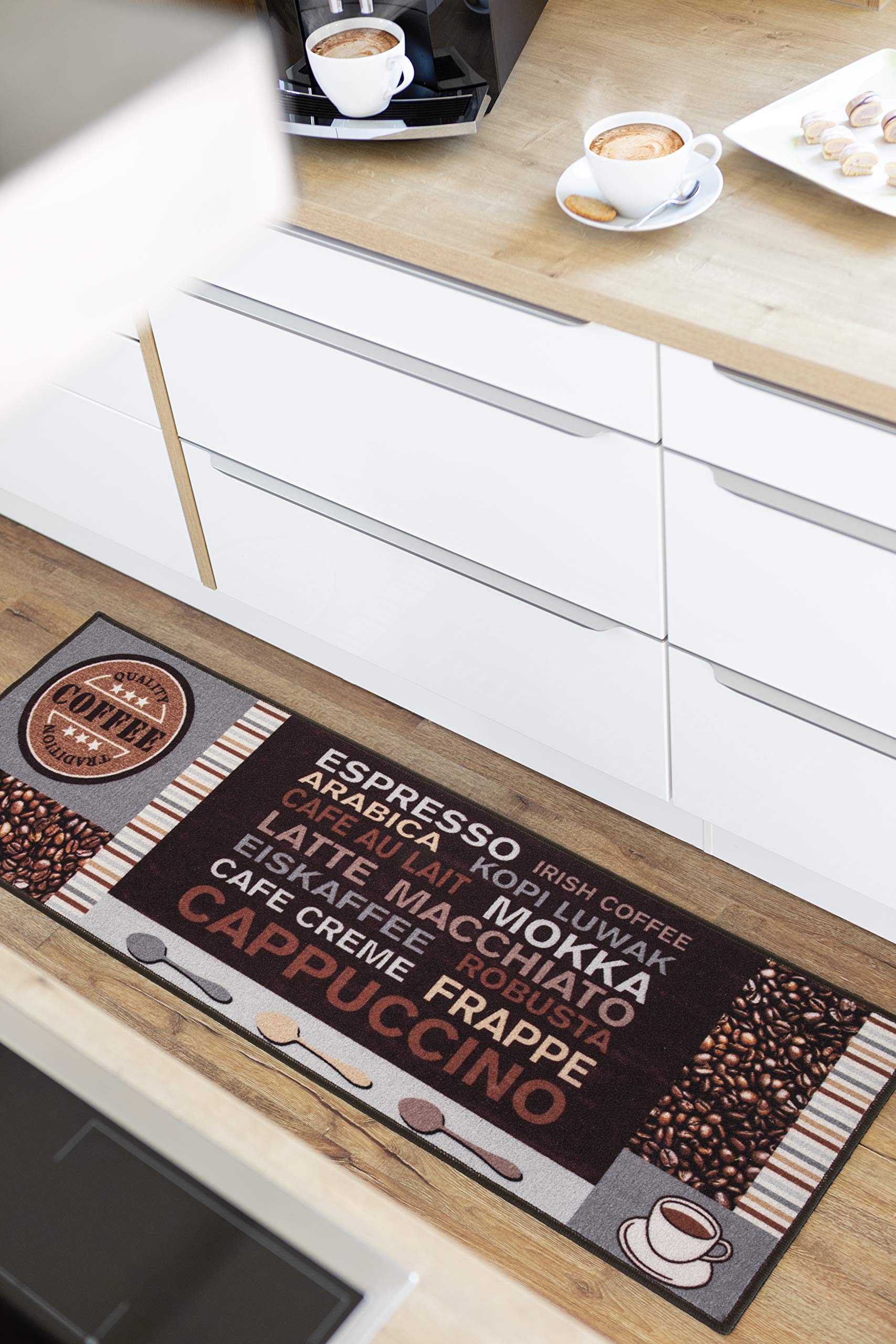 andiamo Coffee Design Kitchen Rug 50 x 150 cm Tested for Harmful Substances Brown/Grey