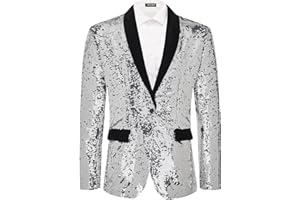 ZNZHKR Men’s 70s Dicos Shiny Sequin Suit Jacket Party Dinner Prom Nightclub Jacket Wedding Blazer