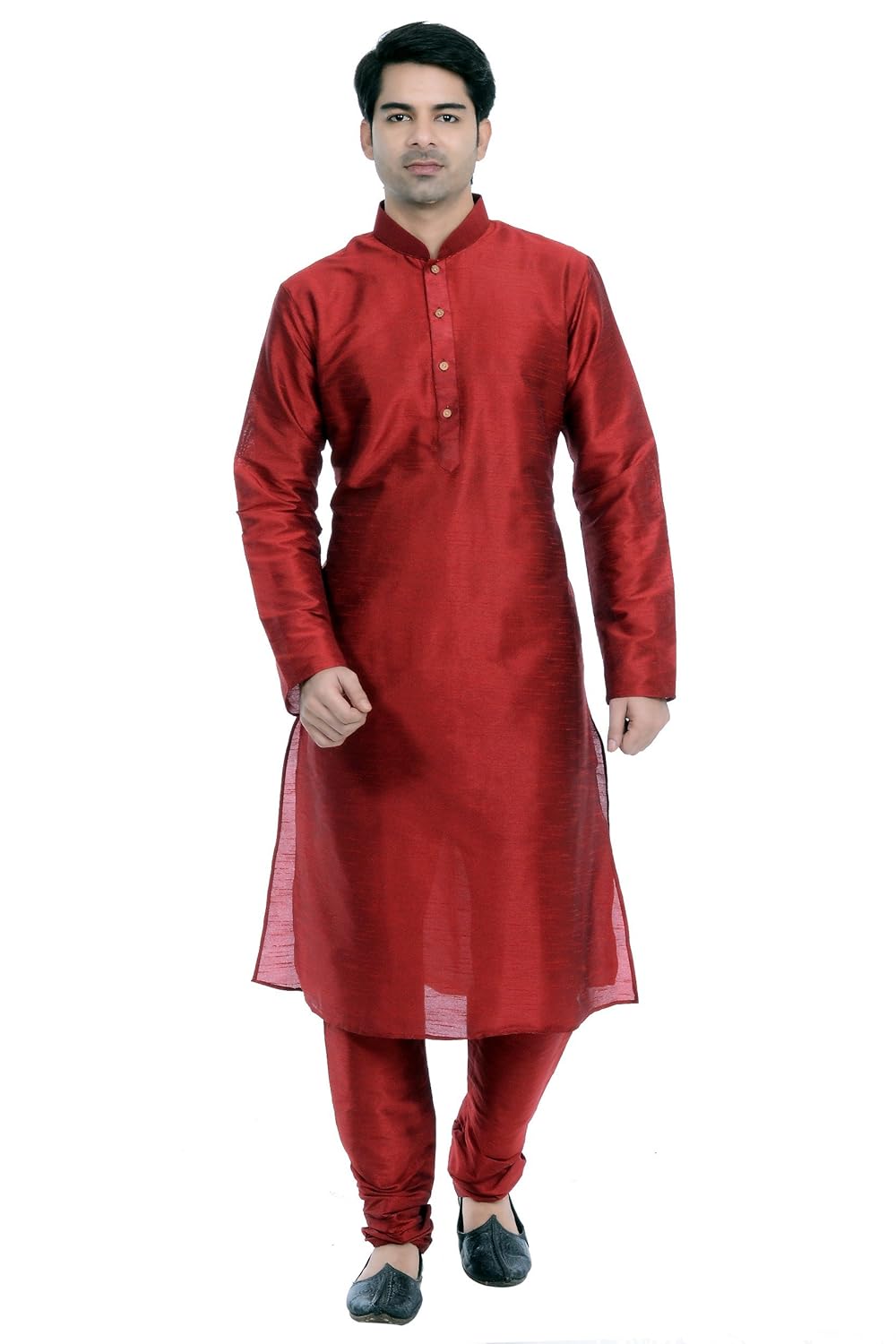 vastramay men cotton silk kurta and pyjama set (maroon_vasmkma001npma)