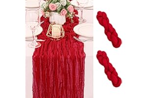 HAISIWLKJ 2 Pack 120 Inch Red Cheesecloth Table Runner Boho Rustic Gauze Sheer Romantic 10 FT Long Cheese Cloth Table Runner for Bridal Baby Shower Wedding Party Birthday Holiday Home Easter Decor