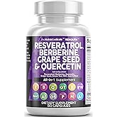 Clean Resveratrol Supplement | Berberine Grape Seed Extract Quercetin Green Tea Extract Acai Noni Polyphenol Supplement for Women & Men Anti Aging N-Acetyl Cysteine NAD Booster