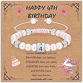 Gopbrer 4-8 Year Old Girl Birthday Gifts, Adjustable Pink White Pearl Beaded Bracelet for Teen Girls, 4-8th Happy Birthday Christmas Gifts for Daughter Granddaughter Niece