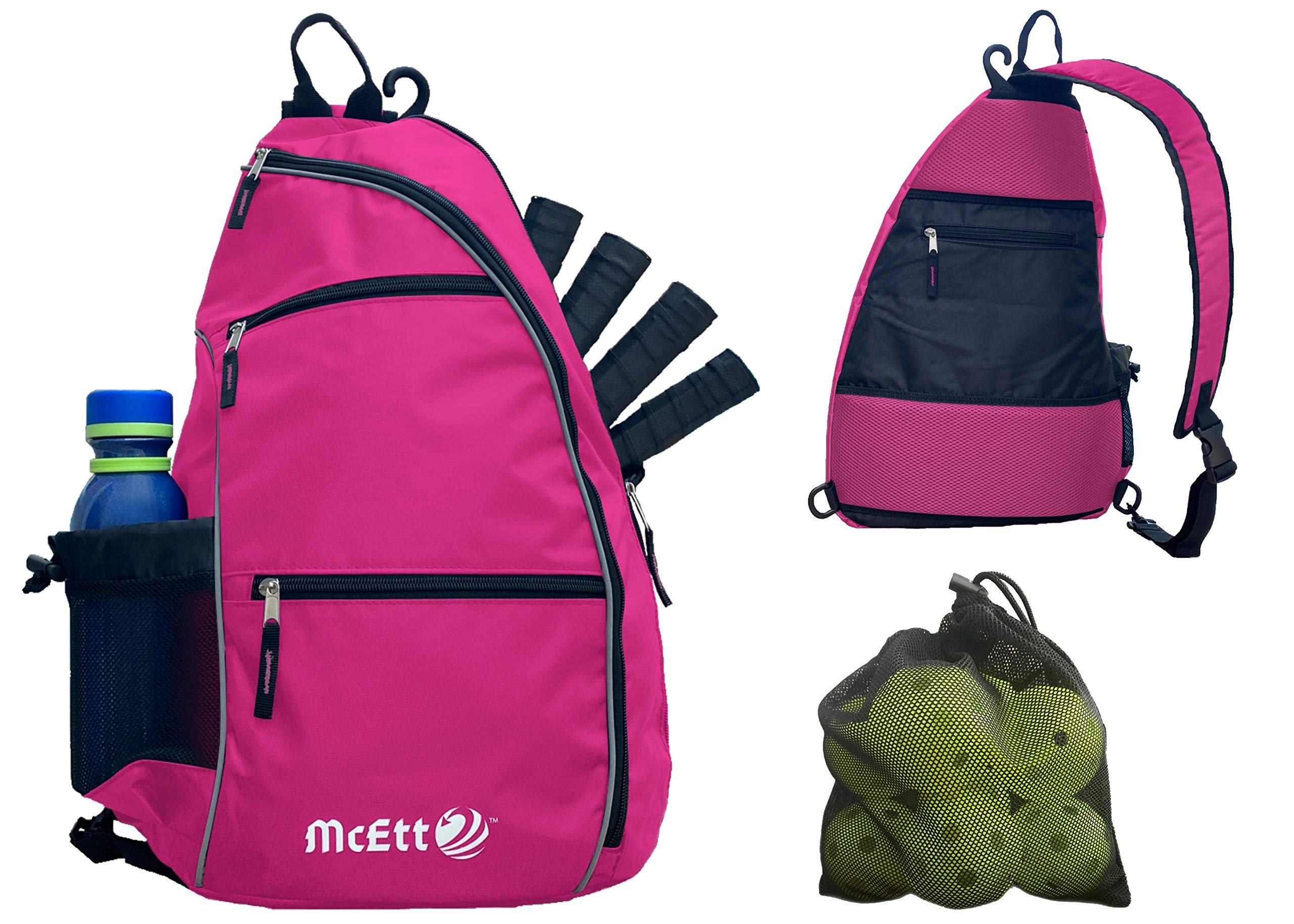 McEtt Pickleball Sling Bag & Mesh Ball Bag – Adjustable Crossbody Backpack for Women Men – Holds Pickleballs, Paddles, Water Bottle, Gear